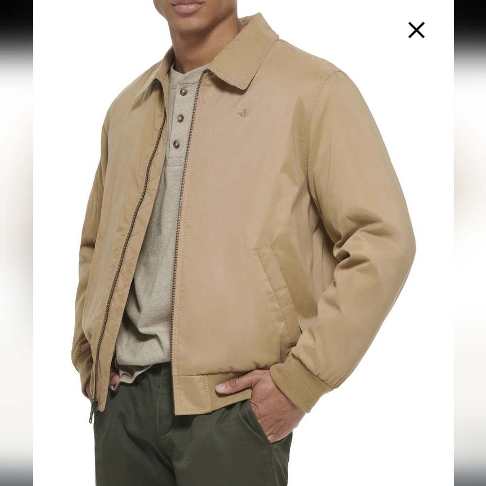 Dockers Microtwill Relaxed Laydown Collar Bomber in beige gold size L